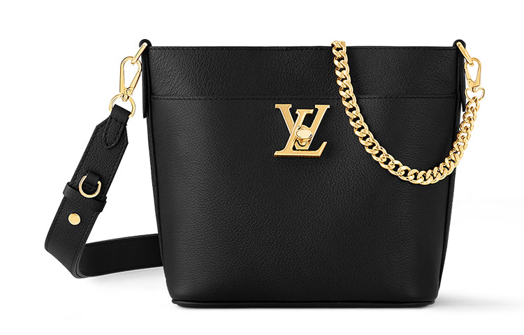 LOUIS VUITTON LOCK AND WALK Grain Calfskin Bucket Bag, Shoulder Bag, Crossbody Bag Women's Black
