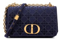 DIOR Caro Velvet Cotton Shoulder Bag Crossbody Bag Women's Blue