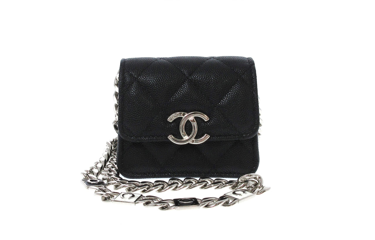 CHANEL Shiny Grain Embossed Calfskin Shoulder Bag, Crossbody Bag, Clutch Regular Women's Black