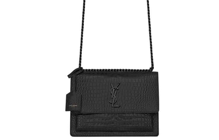 SAINT LAURENT SUNSET Shiny Calfskin Sunset Bag Shoulder Bag Crossbody Bag Medium Size Women's Black