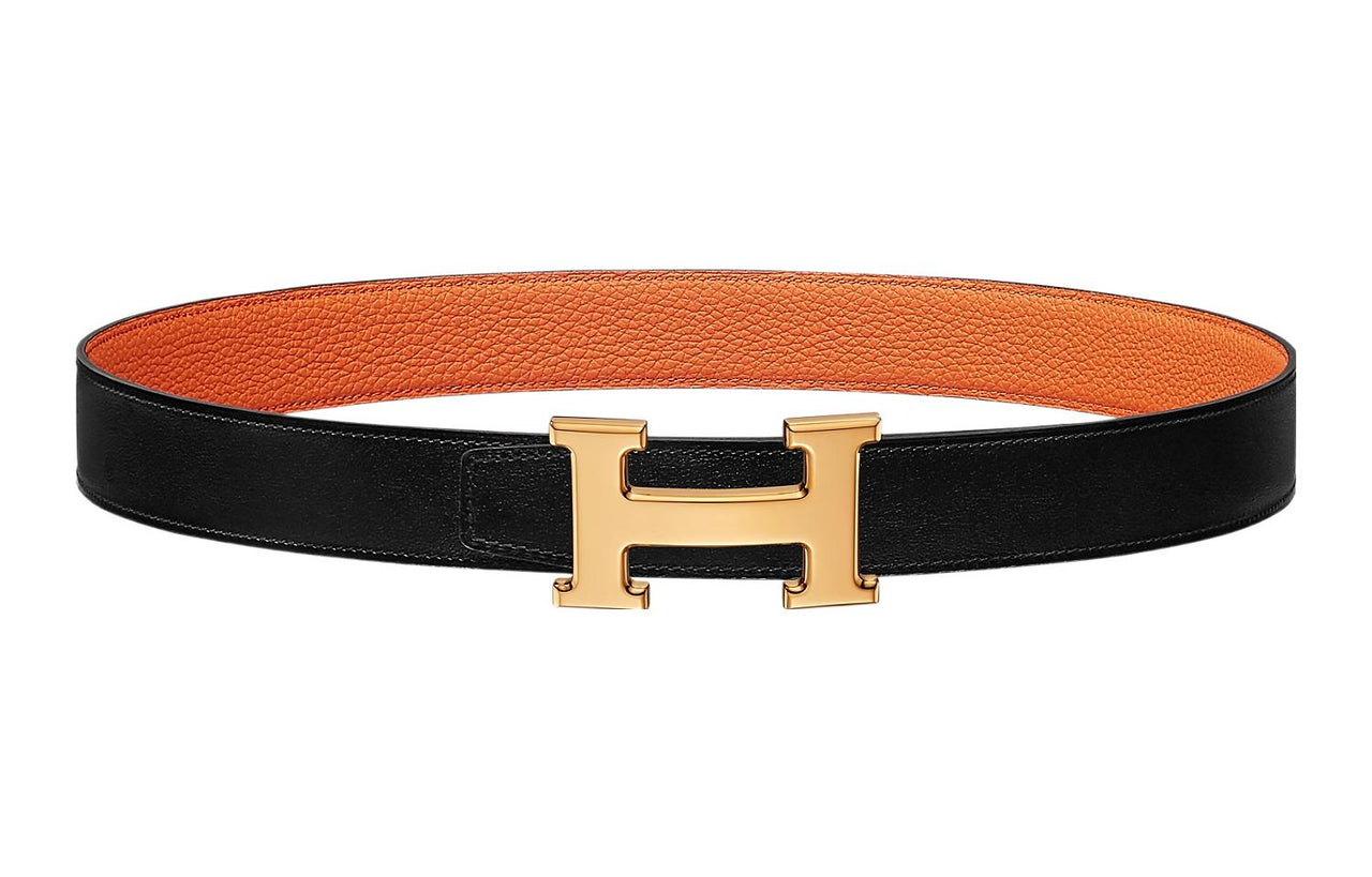 HERMES Trendy Elegance Casual Sports Gold Buckle Epsom Calfskin Belt Women's Black Width: 3.2cm