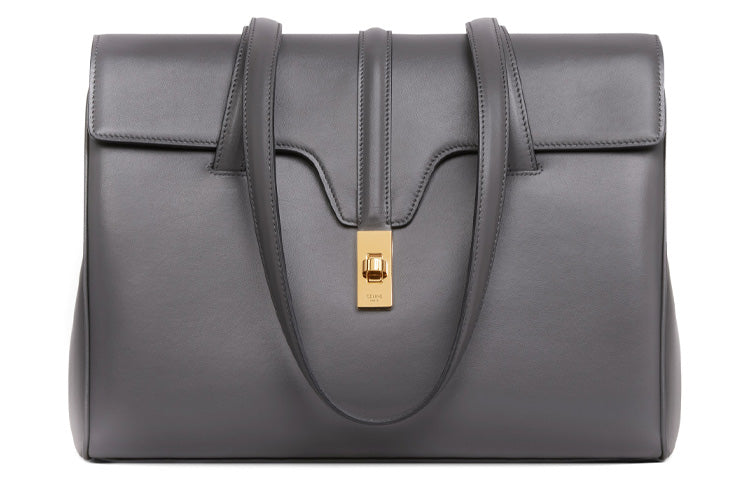 CELINE Smooth Cow Leather Handbag, Shoulder Bag Medium Size Women's Smoke Black