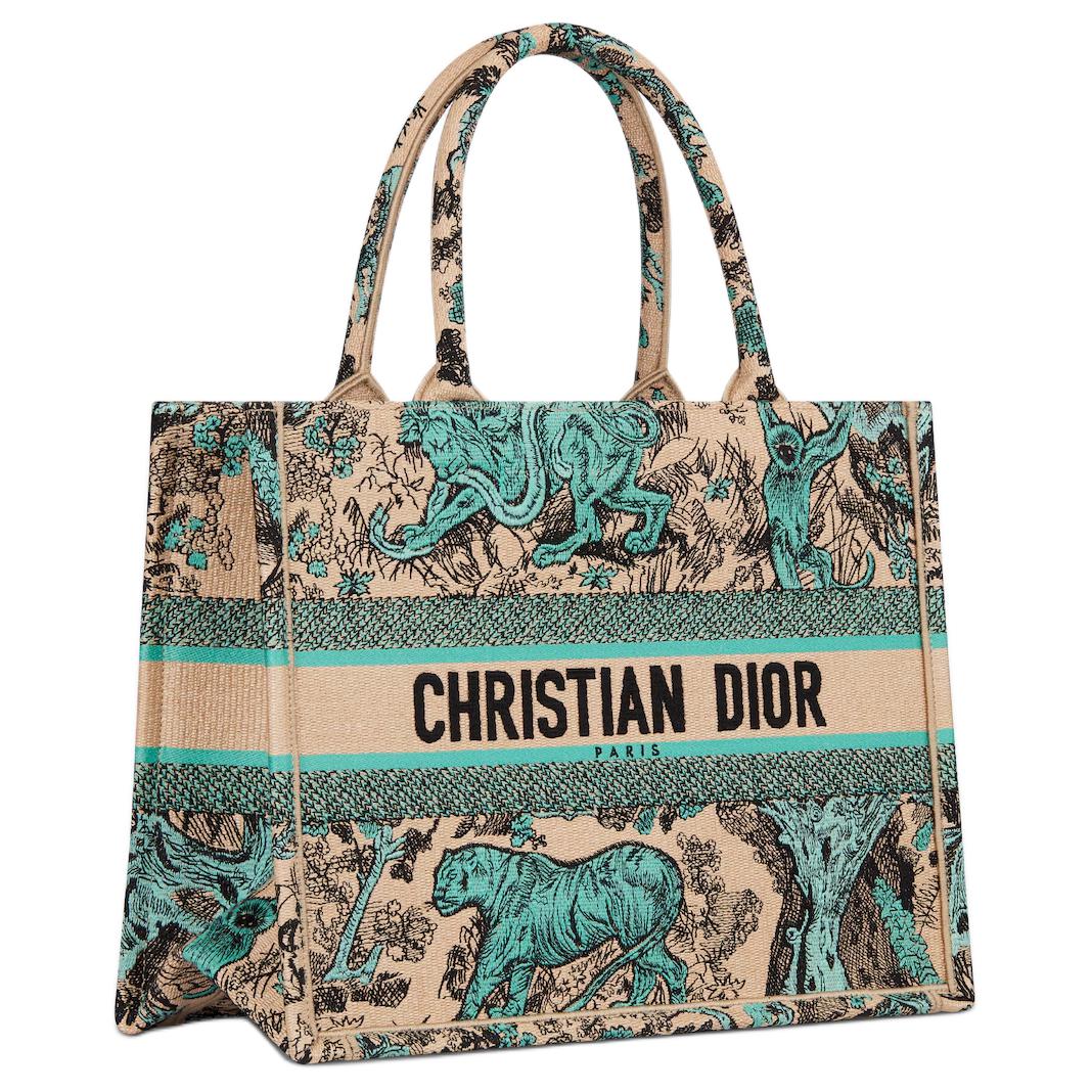 DIOR DIORIVIERA Embroidery Tote Bag, Shopping Bag, Handbag Medium Size Women's Sea Blue & Beige