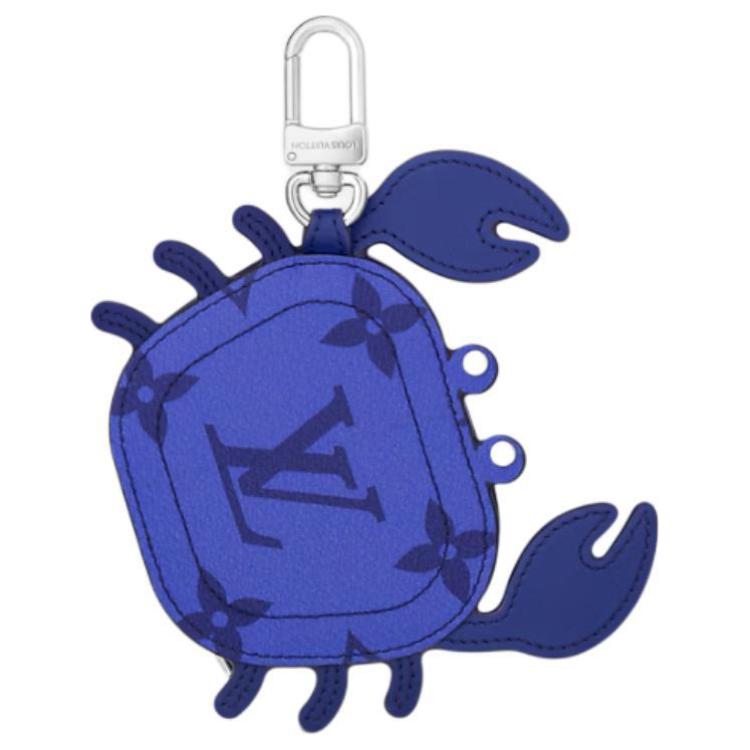 LOUIS VUITTON Crab Leather Crab Bag Coin Purse Earphone Case Charm Bag Merch Men's Indigo