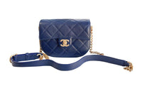 CHANEL Embossed Calfskin With Grains Saddle Bag Messenger Bag Shoulder Bag Crossbody Bag Small Size Women's Blue