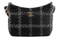 CHANEL 22K Autumn And Winter Woolen Hobo Bag Leather Bag Shoulder Bag Handbag Women's Black