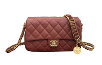 CHANEL Classic Flap CF Calfskin Gold Coin Purse Shoulder Bag Crossbody Bag Medium Size Women's Red