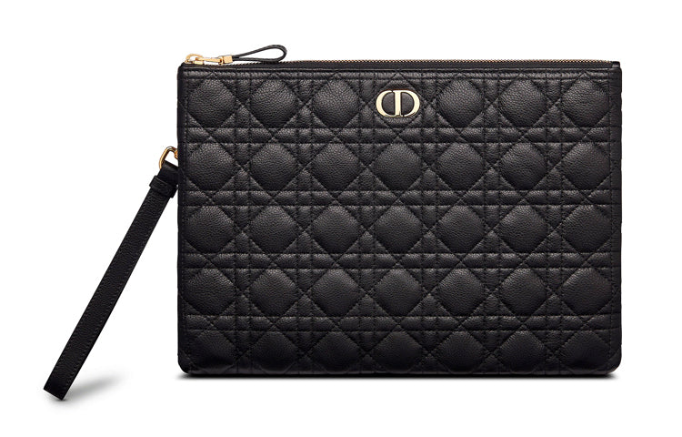 DIOR Soft Cow Leather Clutch Large Size Women's Black