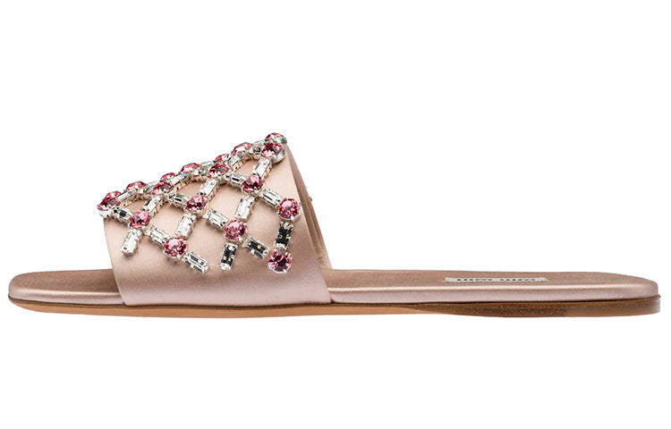 MIU MIU Slide Slippers Women's Nude Pink
