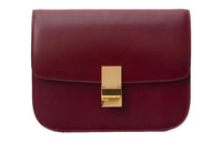 CELINE Classic Bo Calfskin Handbag Tofu Cube Bag Shoulder Bag Crossbody Bag Medium Size Women's Burgundy