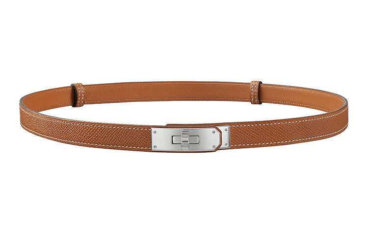 HERMES Calfskin Belt Unisex Brown/Brown Width 1.8cm