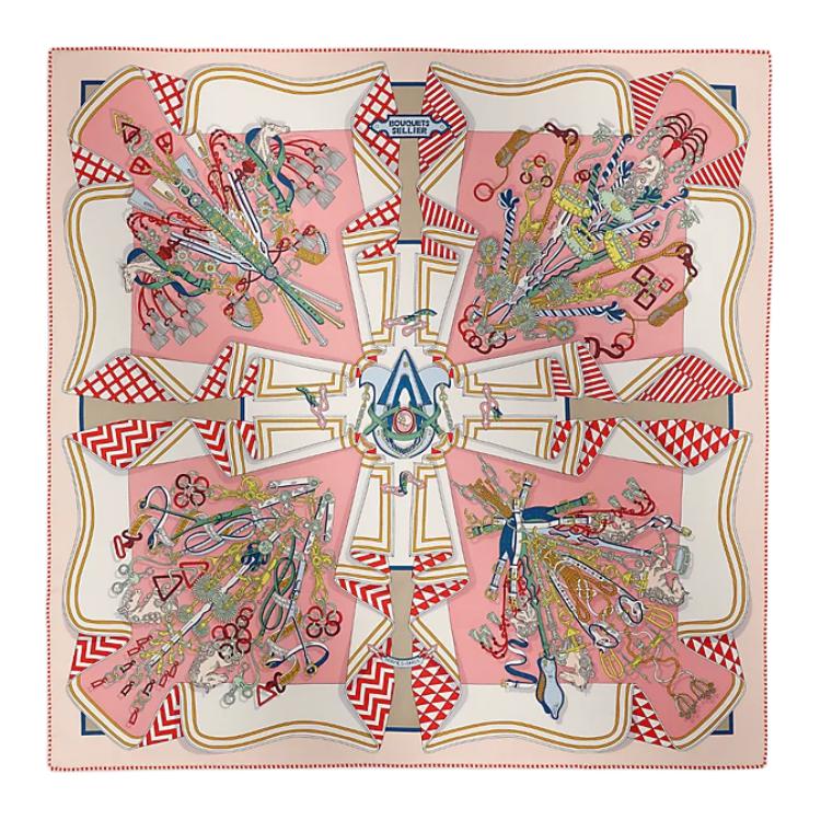 HERMES Mulberry Silk Scarves Women's Rose
