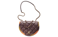 CHANEL Lambskin Messenger Bag, Crossbody Bag, Shoulder Bag Women's Dark Purple & Khaki & Orange