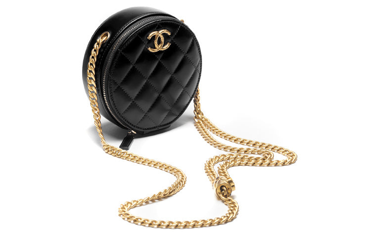 CHANEL 22K Autumn And Winter Sheepskin Evening Bag, Round Bag, One Shoulder Crossbody Clutch Regular Women's Black