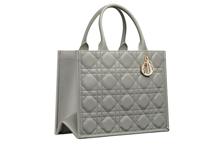 DIOR BookTote Cow Leather Tote Bag Shopping Bag Shoulder Bag Crossbody Bag Handbag Medium Size Women's Rock Gray