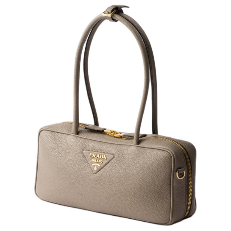 PRADA Calfskin Handbag Women's Mud Gray