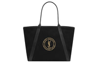 SAINT LAURENT Fabric Cow Leather Patchwork Tote Bag Shopping Bag Handbag Shoulder Bag Men's Black