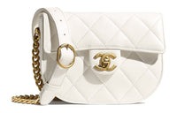 CHANEL Calfskin Saddle Bag Crescent Bag Messenger Bag Shoulder Bag Crossbody Bag Women's White