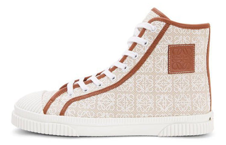 LOEWE Anti Slip Wear Resistant High Top Canvas Shoes Men's White Brown