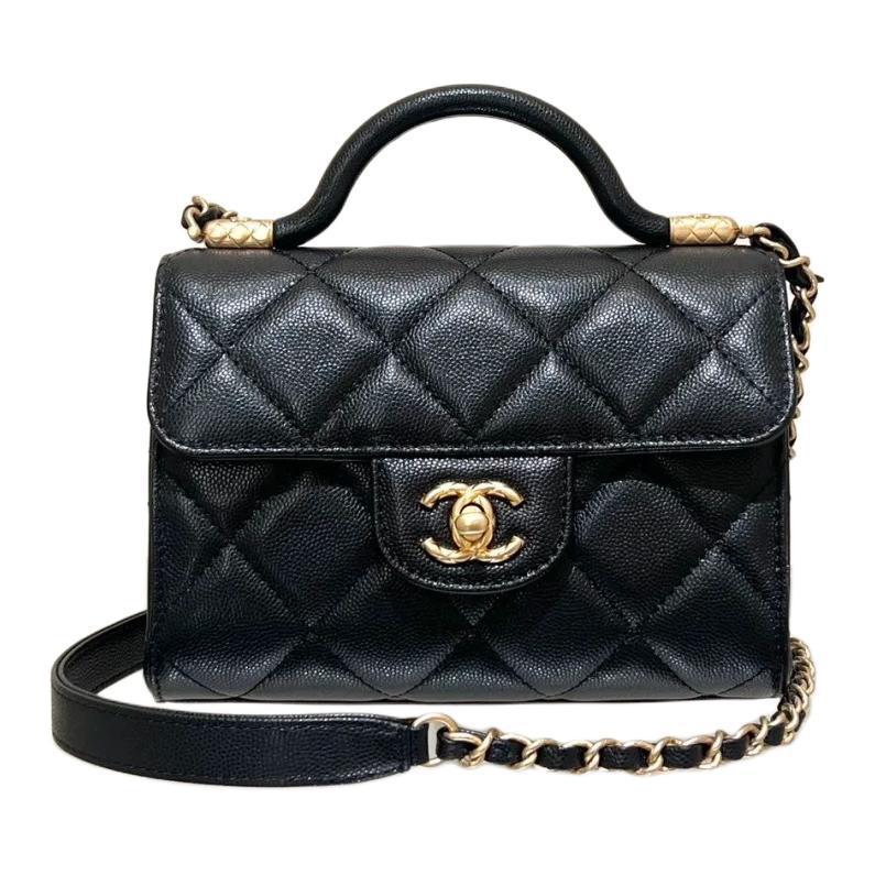 CHANEL Leather Portable Crossbody Bag Shoulder Bag Women's Black