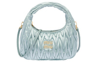 MIU MIU Wander Series Satin With Leather Hobo Bag Crossbody Bag Handbag Shoulder Bag Regular Women's Lake Blue