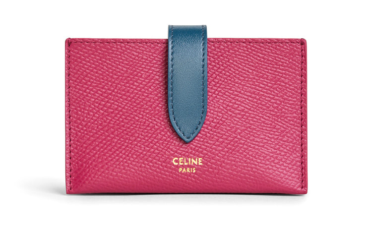 CELINE Grained Calfskin Card Holder Women's Raspberry/Oil Blue