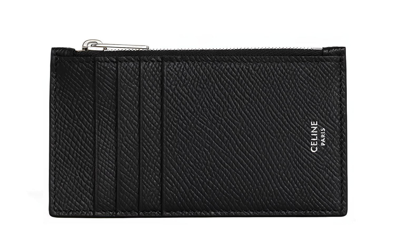 CELINE Grained Calfskin Card Holder, Wallet Men's Black