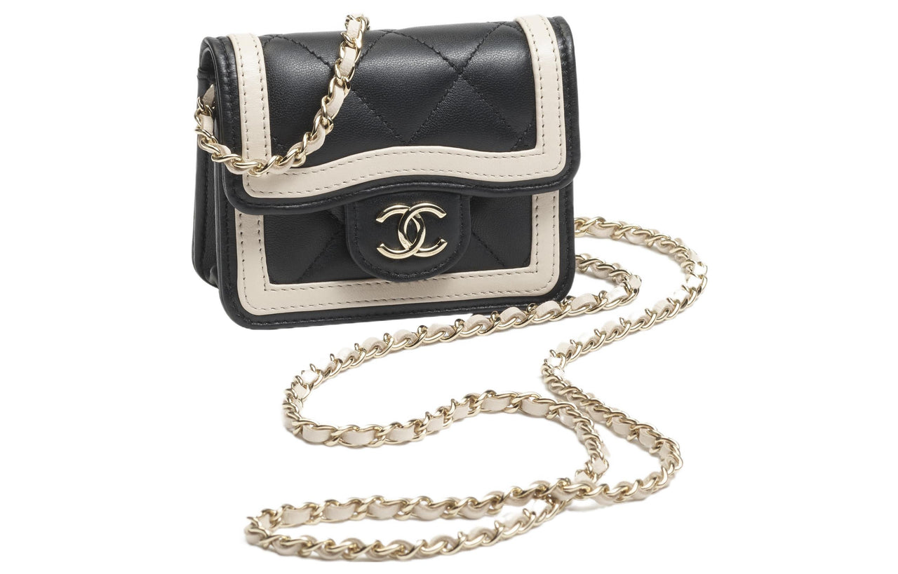 CHANEL Lambskin Shoulder Bag, Crossbody Bag Mini Women's Black/Beige