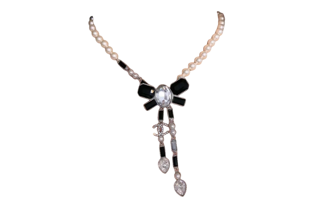 CHANEL Rhinestone Fringe Necklace Unisex