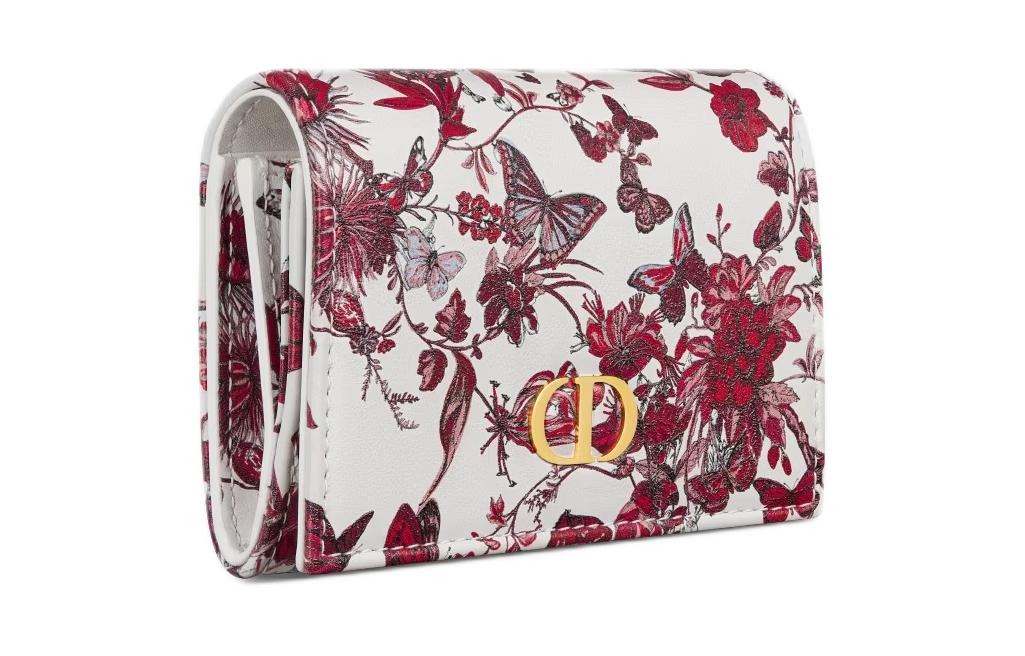 DIOR Caro Calfskin Wallet Women's White & Red