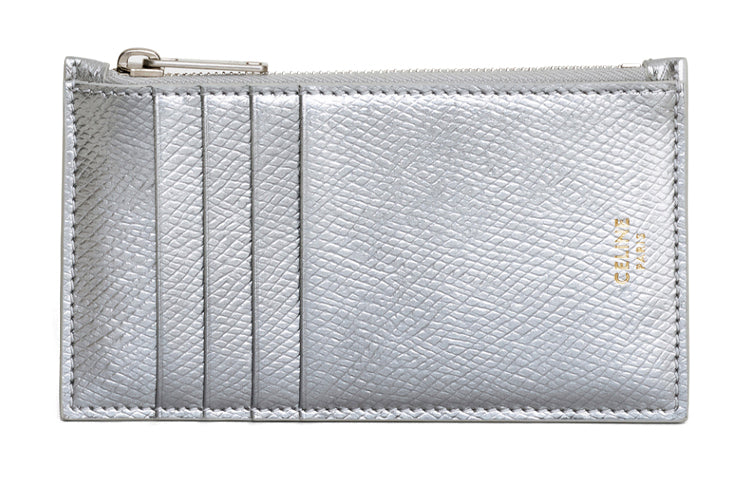CELINE Cow Leather Card Holder Men's Silver
