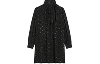 CELINE Babydoll Dress In Silk Georgette Long Sleeved Dress Women's Black