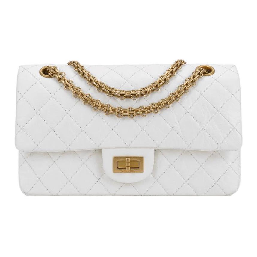 CHANEL 2.55 Calfskin Handbag Medium Size Women's White