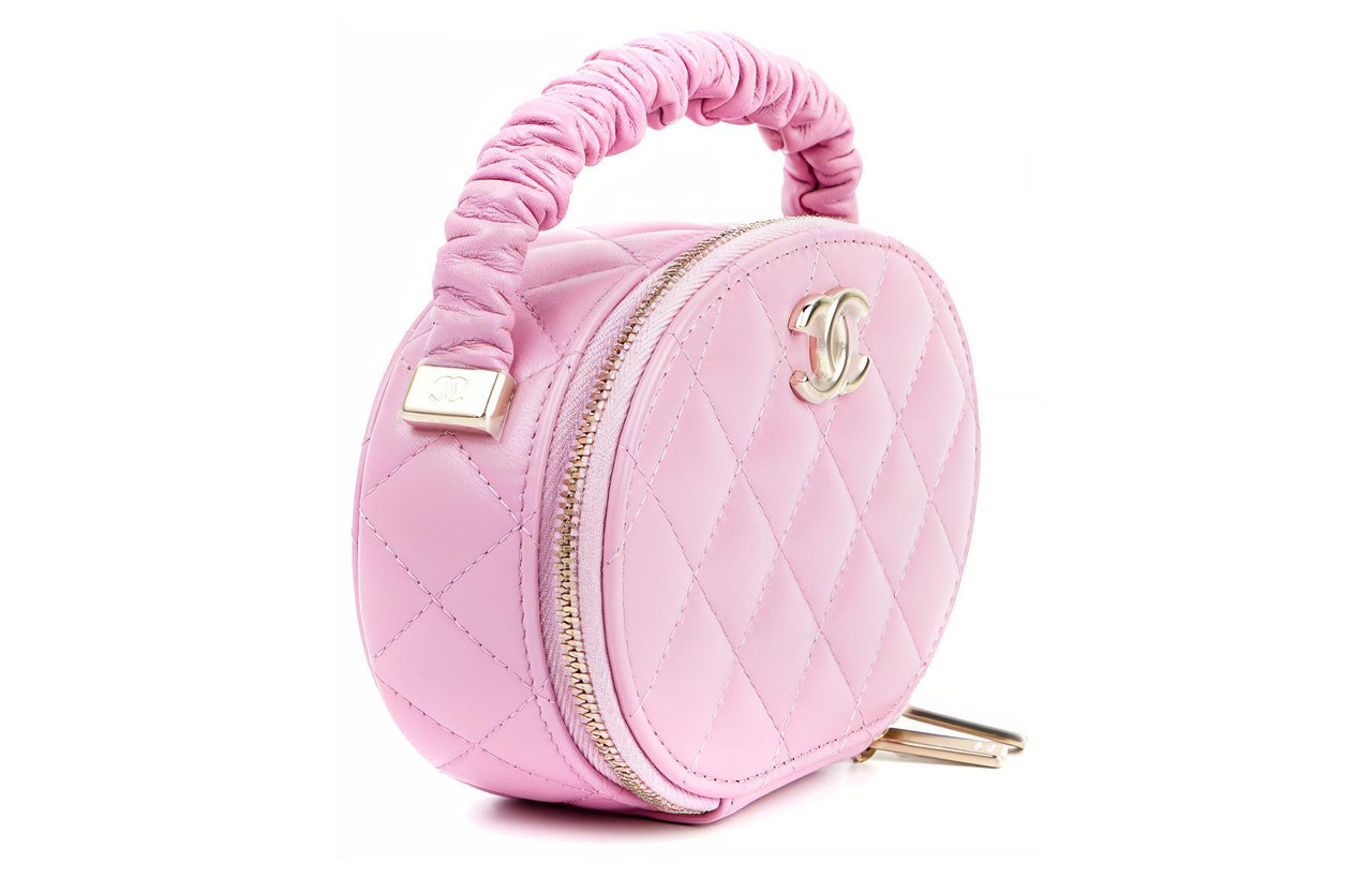 CHANEL Sheepskin Round Bag Makeup Bag Handbag Regular Women's Pink