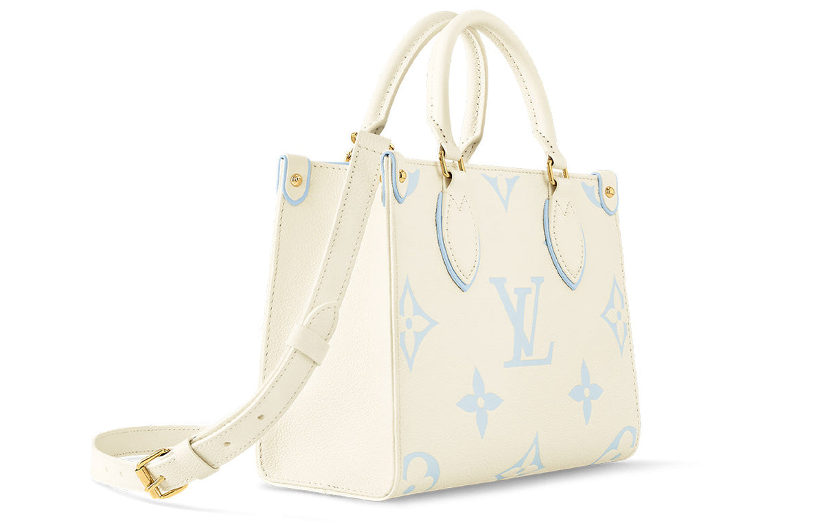 LOUIS VUITTON ONTHEGO Leather Jungle Bag Tote Shopping Bag Handbag Small Size Women's Ecru & Blue Sea Salt Cheese