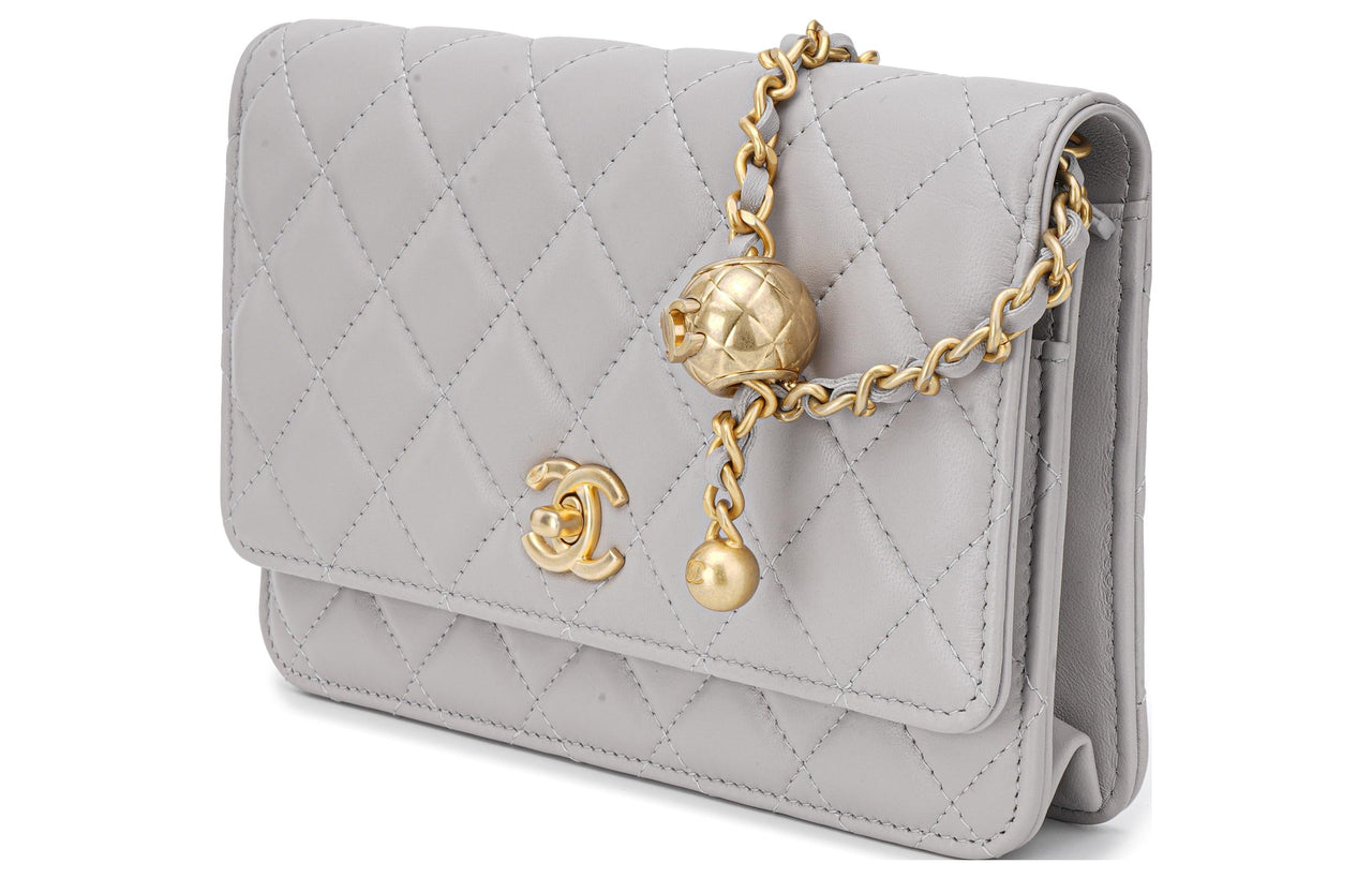 CHANEL WOC Sheepskin Shoulder Bag, Crossbody Bag Mini Women's Gray