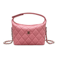 CHANEL Textured Calfskin Hobo Bag Shoulder Bag Crossbody Handbag Regular Women's Light Pink Red