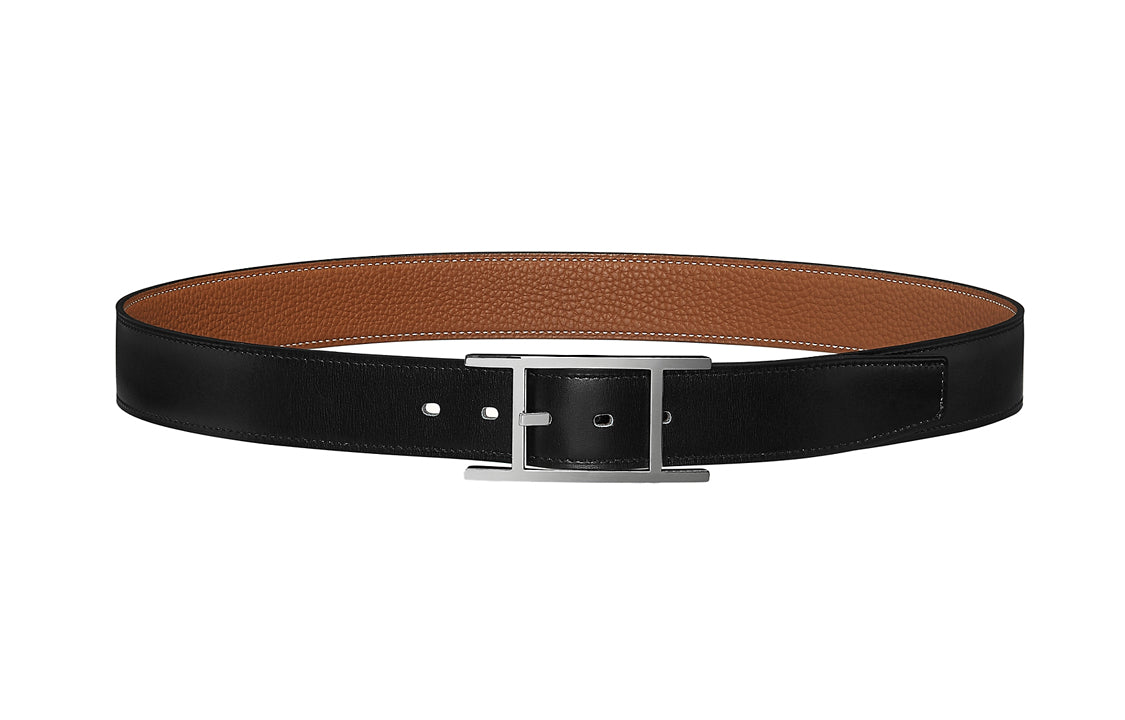 HERMES Togo Calfskin Double-Sided Belt Leather Belts Unisex Black Width: 3.2cm