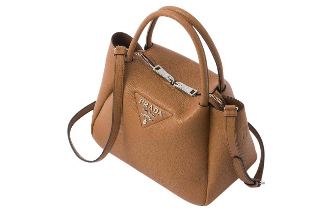 PRADA Leather Shoulder Bag Crossbody Bag Handbag Small Size Women's Caramel