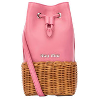 MIU MIU Cow Leather Bucket Bags Shoulder Bags Women's Pink