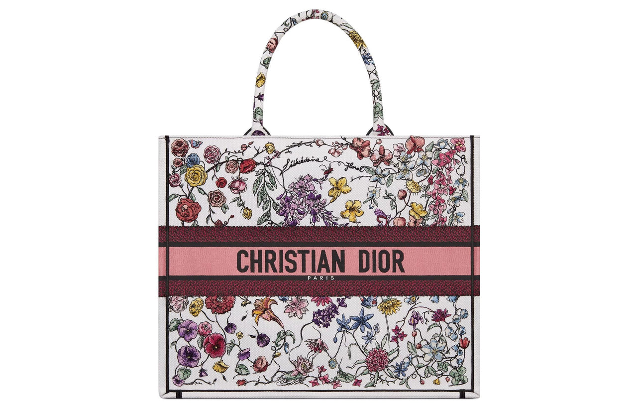 DIOR BookTote Embroidery Tote Bag Shopping Bag Handbag Large Size Women's White/Multicolor