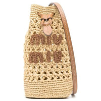 MIU MIU Calfskin With Straw Bucket Bags Crossbody Bag, Shoulder Bag Women's Beige & Brown