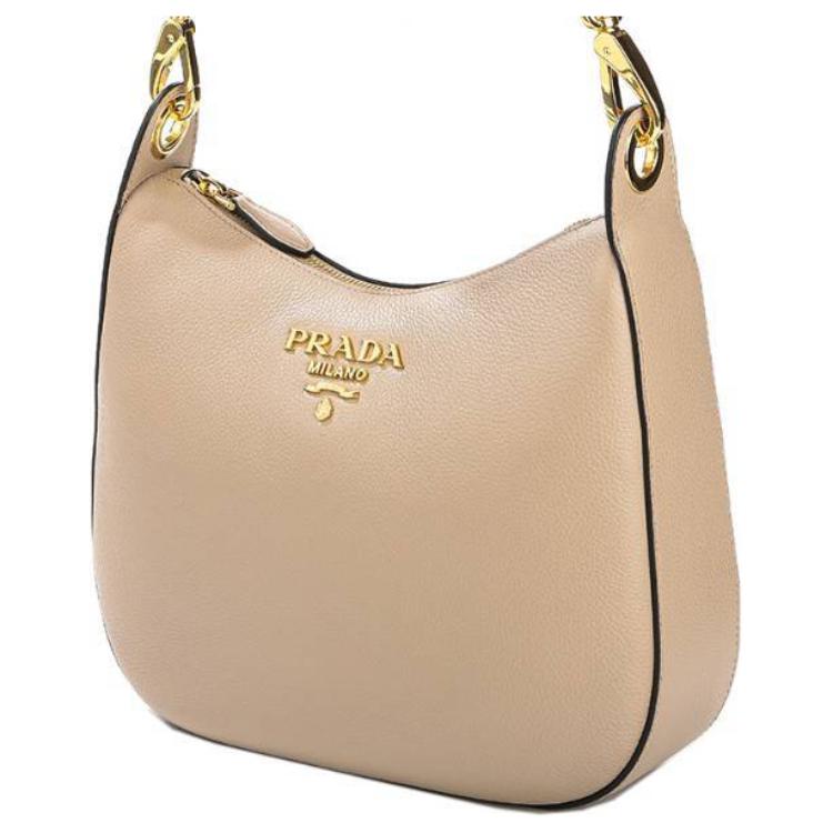 PRADA Calfskin Shoulder Bag Women's Khaki