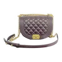 CHANEL Calfskin Messenger Bag Shoulder Bag Crossbody Bag Small Size Women's Burgundy
