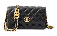 CHANEL Litchi Cow Leather Spliced Chain Shoulder Bag, Crossbody Bag Women's Black