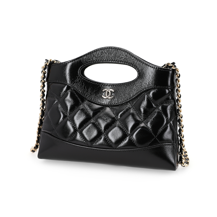 CHANEL Polished Lambskin Chain Handbag Shoulder Bag Crossbody Bag Mini Women's Black
