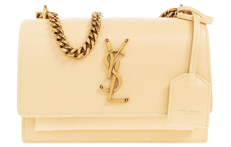 SAINT LAURENT SUNSET Calfskin Sunset Bag, Shoulder Bag, Crossbody Bag Trumpets Women's Yellow