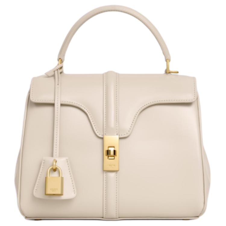 CELINE Satin Calfskin Shoulder Bag Crossbody Bag Handbag Small Size Women's Light Beige