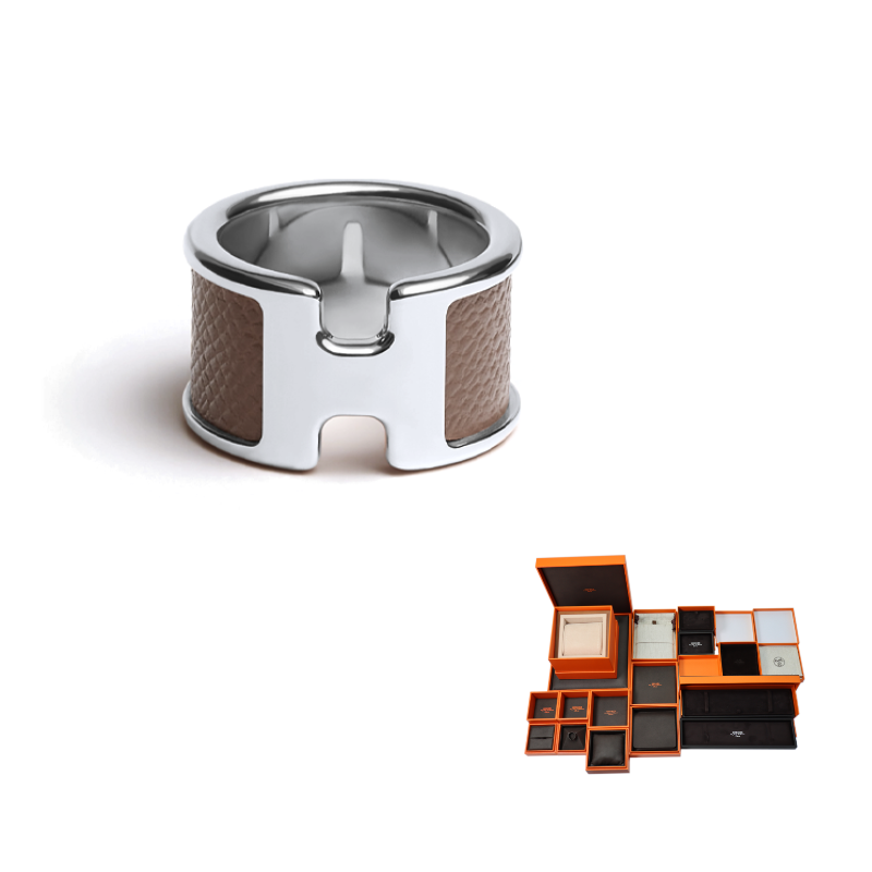 HERMES Calfskin Rings Women's Dark Brown