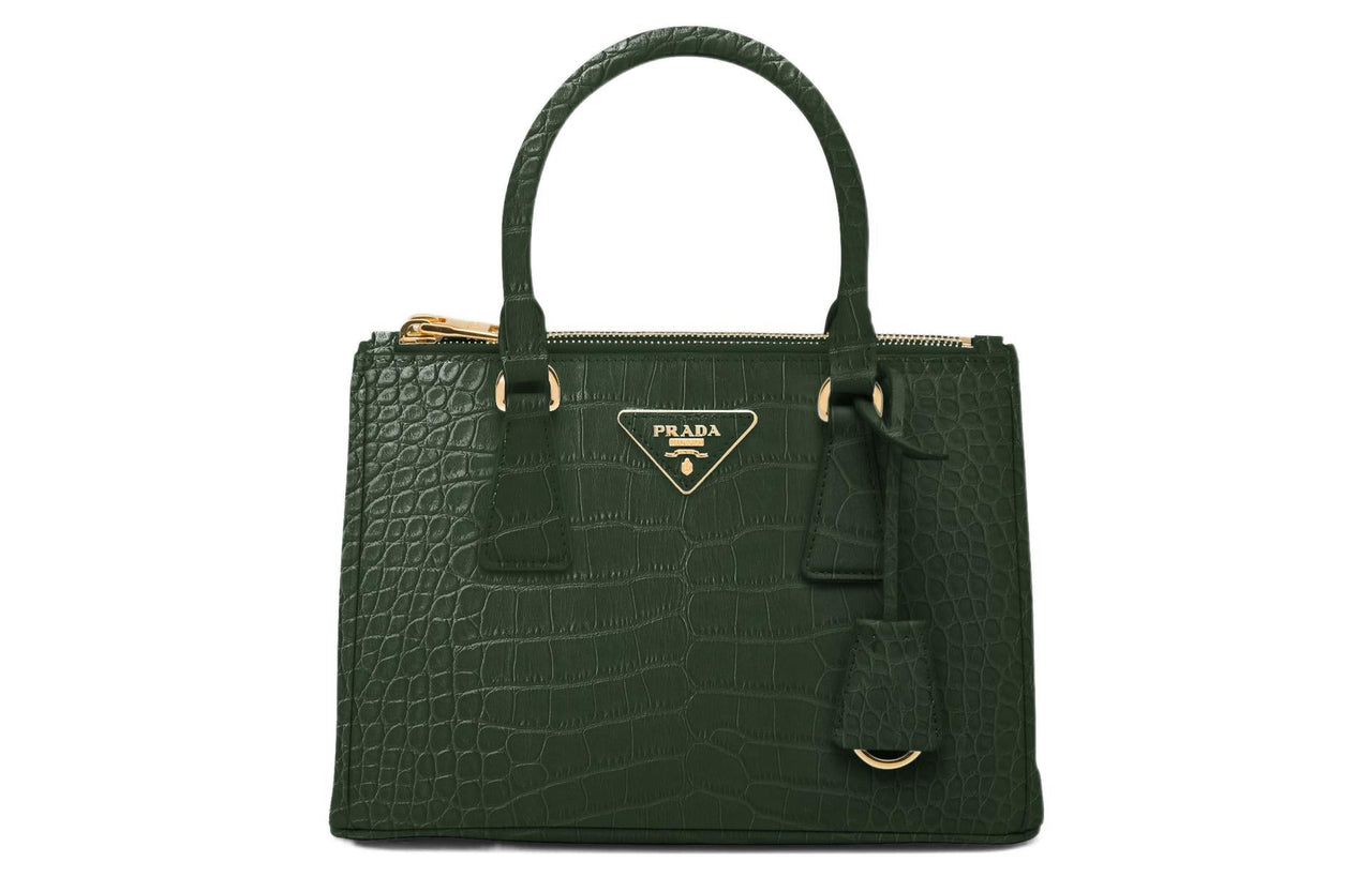 PRADA Galleria Killer Bag Crocodile Leather Shoulder Bag Crossbody Bag Handbag Small Size Women's Dark Green